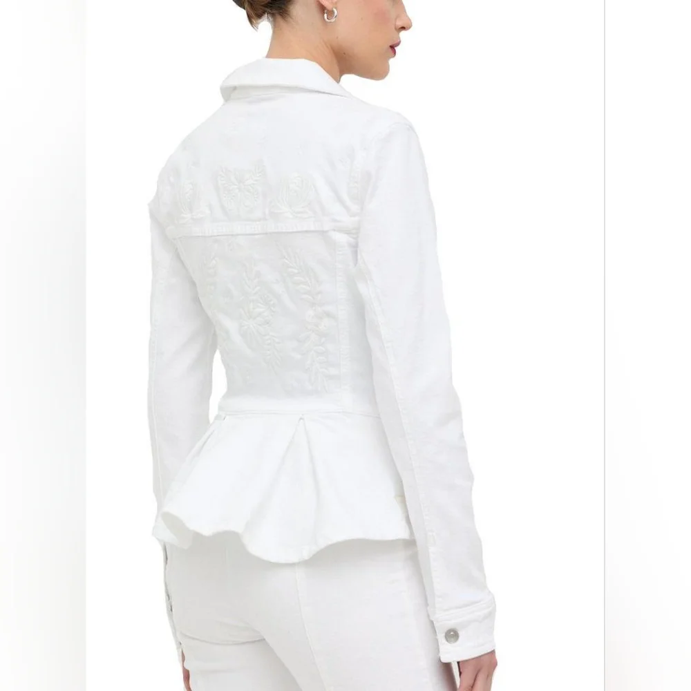 COPY - Women optic white "Guess" peplum denim jacket with floral applique on th… - Picture 6 of 6